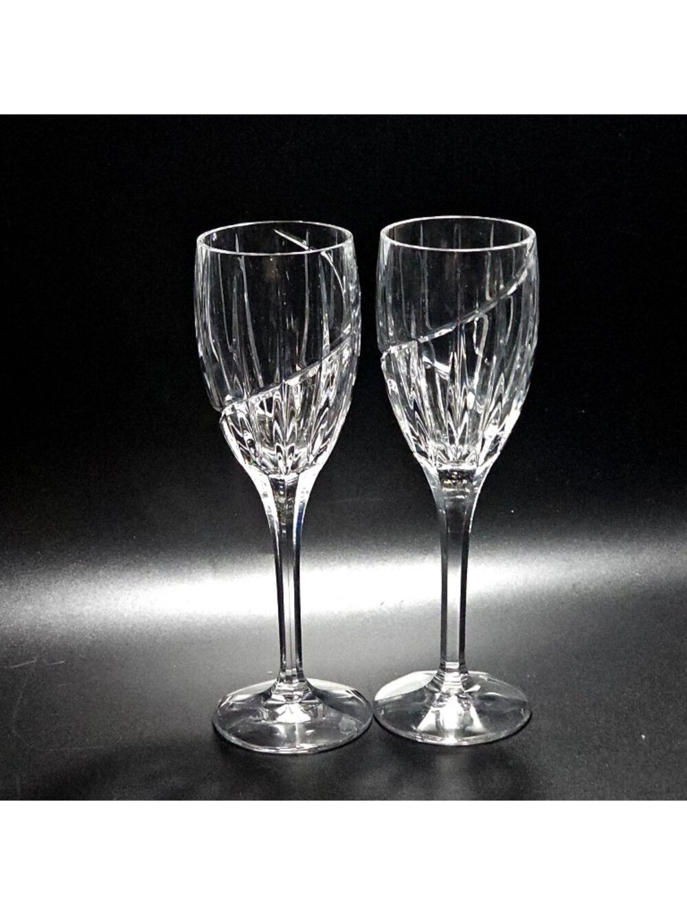 2 Mikasa Uptown Wine Glasses 8" vertical swirl cut glass fine crystal